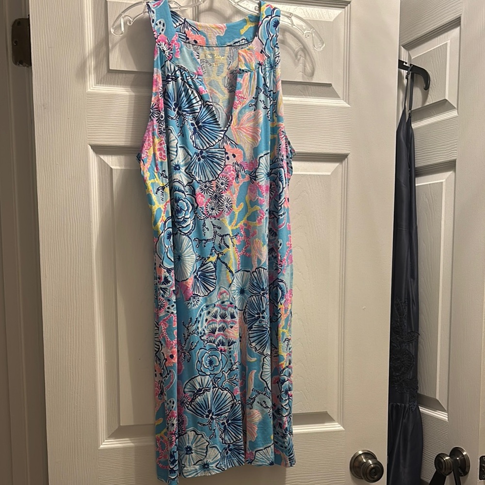 Lilly Pulitzer Vibrant Floral Midi Dress - Blue and Pink